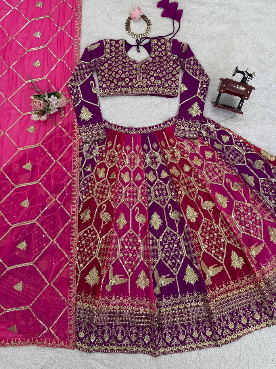 Wedding Wear Heavy  Thread & Sequence Embroidery Work Designer Lehenga Choli