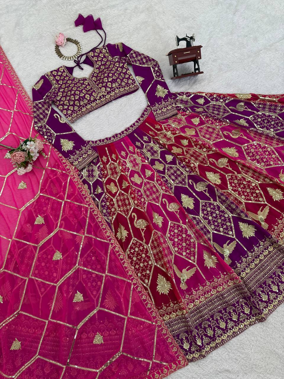 Wedding Wear Heavy  Thread & Sequence Embroidery Work Designer Lehenga Choli