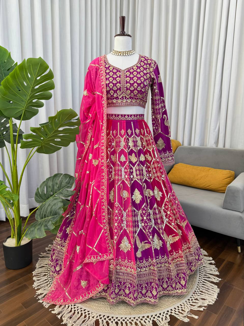 Wedding Wear Heavy  Thread & Sequence Embroidery Work Designer Lehenga Choli