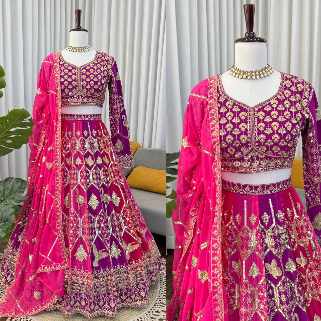Wedding Wear Heavy  Thread & Sequence Embroidery Work Designer Lehenga Choli