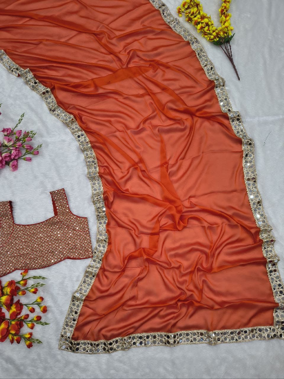 Presenting You Most Beautiful Premium Rangoli Silk Real Mirror Work Saree