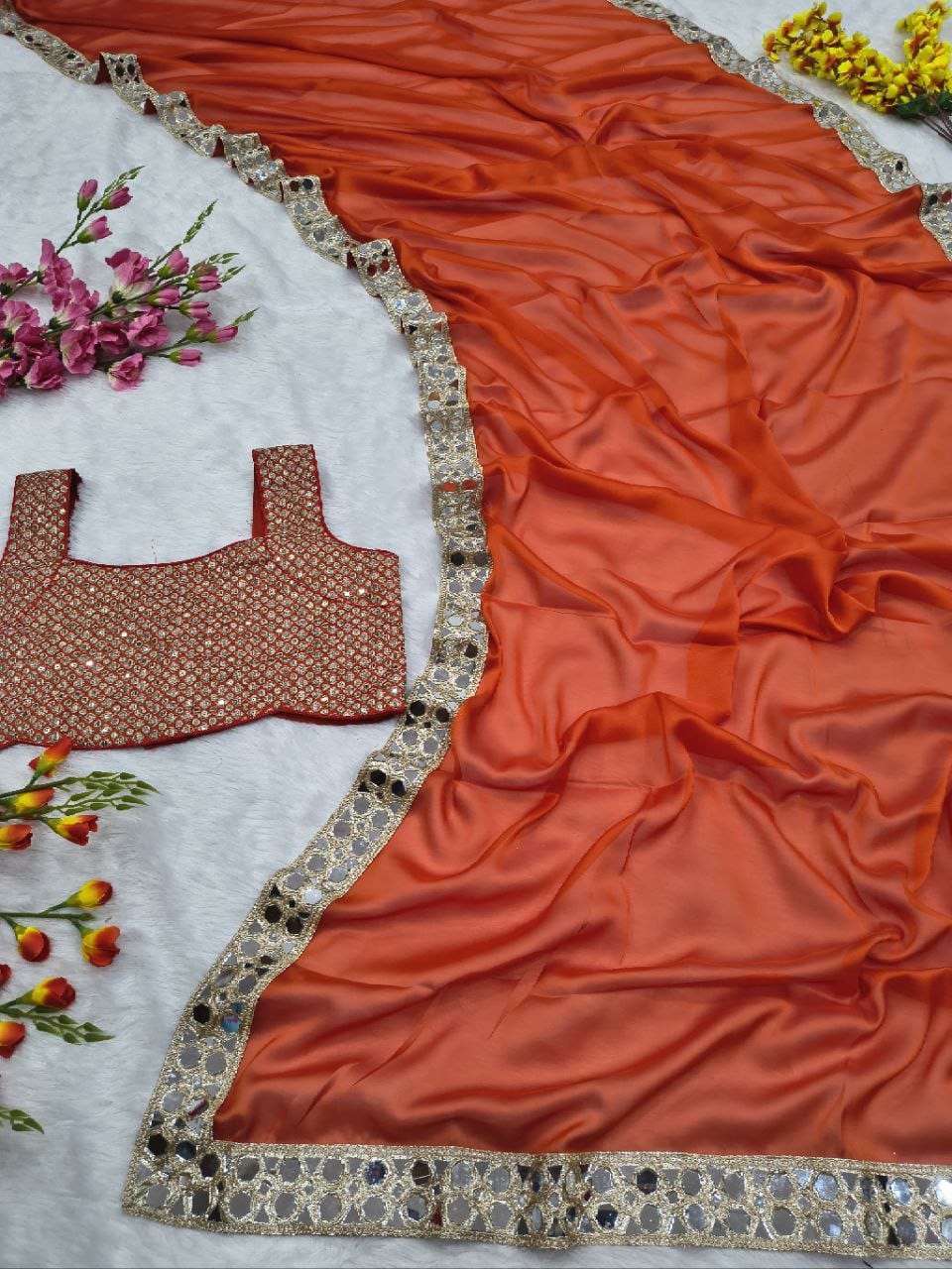 Presenting You Most Beautiful Premium Rangoli Silk Real Mirror Work Saree