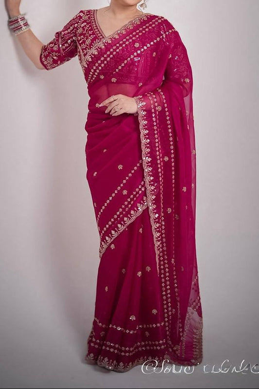 Premium designer Soft Space Silk Sequance and Zari Embroidery Work saree