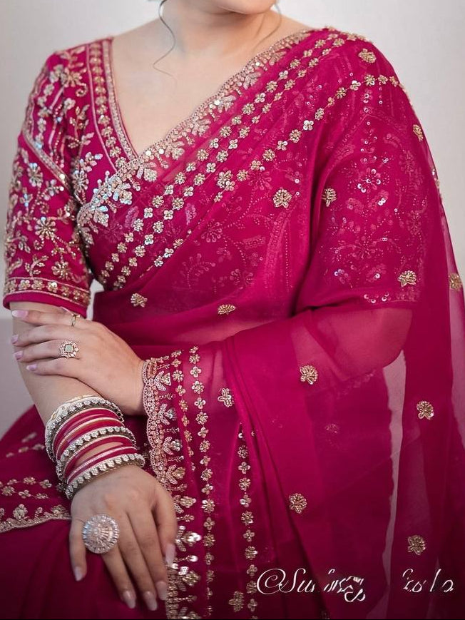 Premium designer Soft Space Silk Sequance and Zari Embroidery Work saree