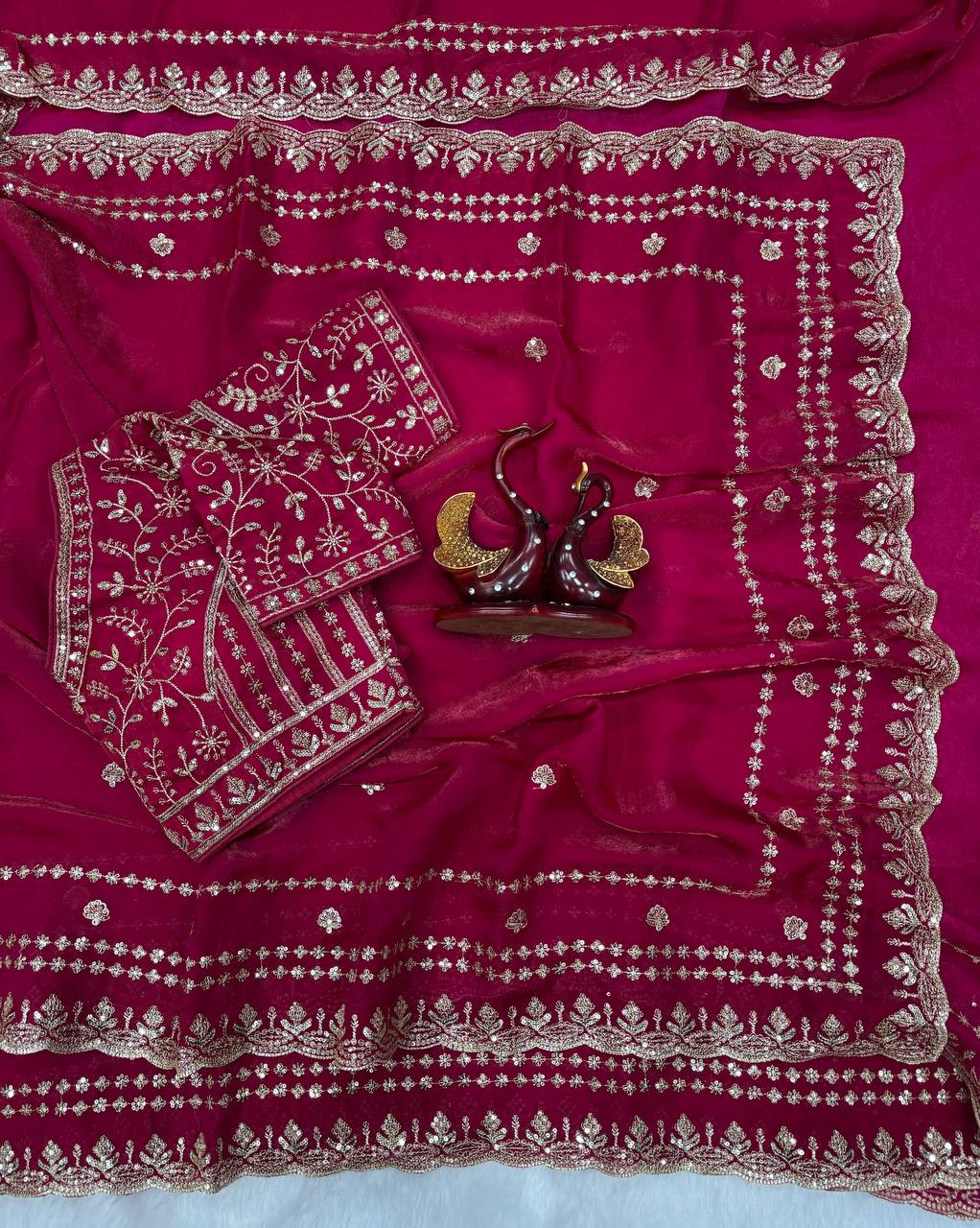 Premium designer Soft Space Silk Sequance and Zari Embroidery Work saree