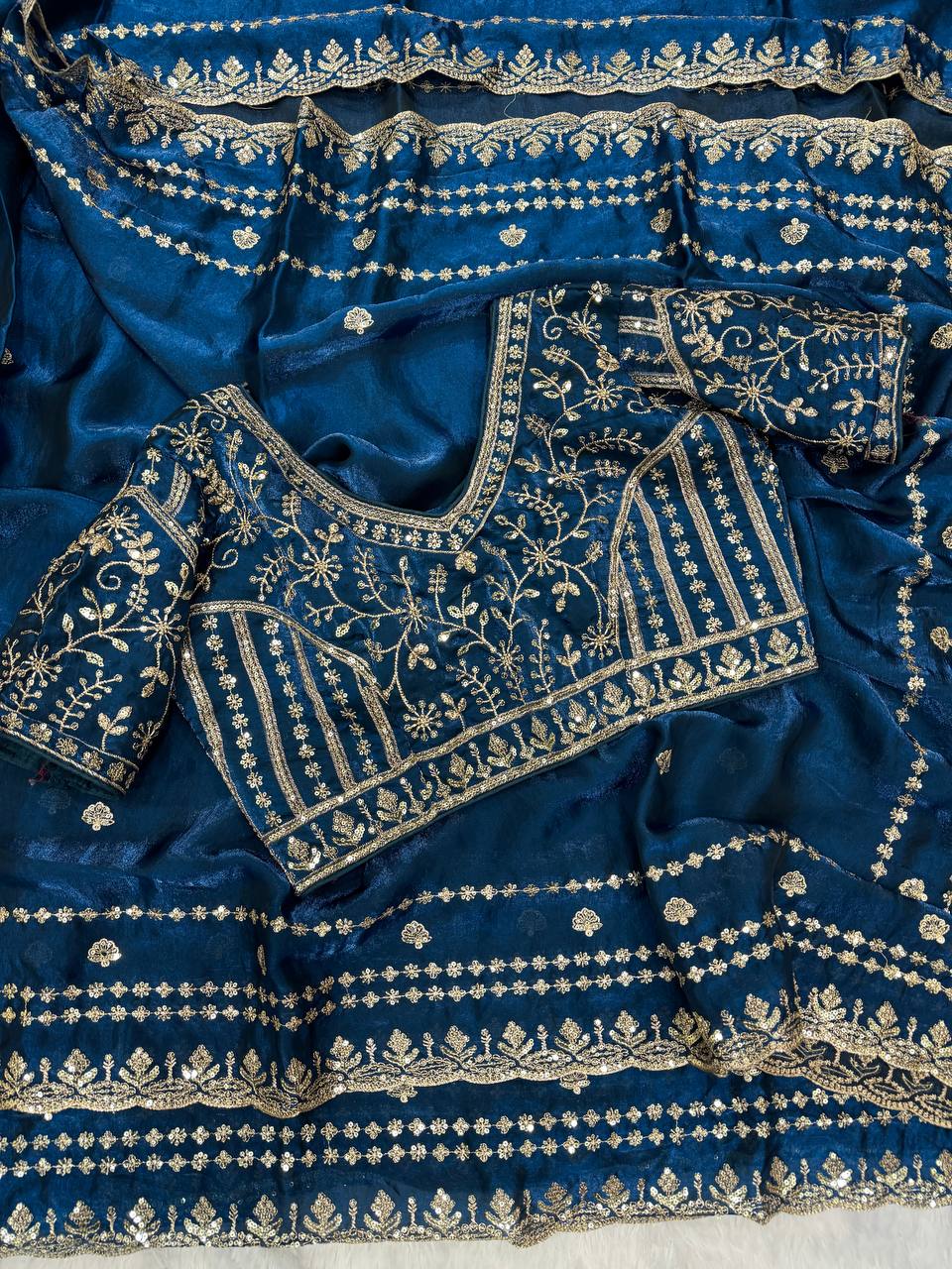 Premium designer Soft Space Silk Sequance and Zari Embroidery Work saree