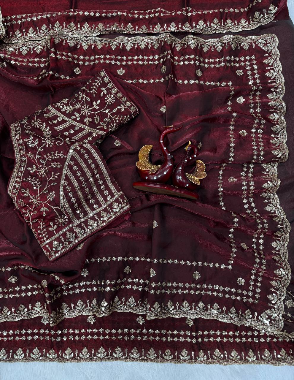 Premium designer Soft Space Silk Sequance and Zari Embroidery Work saree