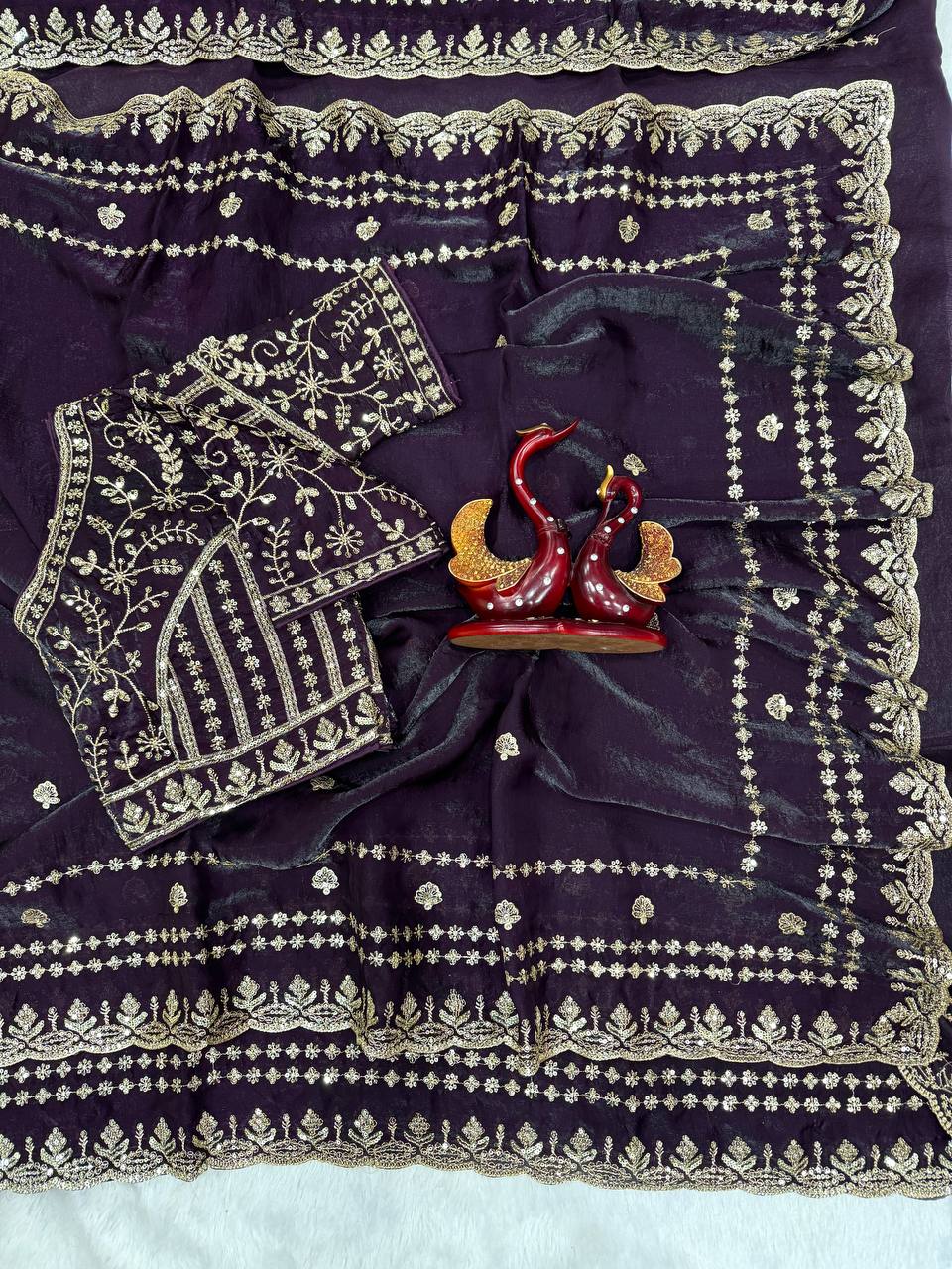 Premium designer Soft Space Silk Sequance and Zari Embroidery Work saree