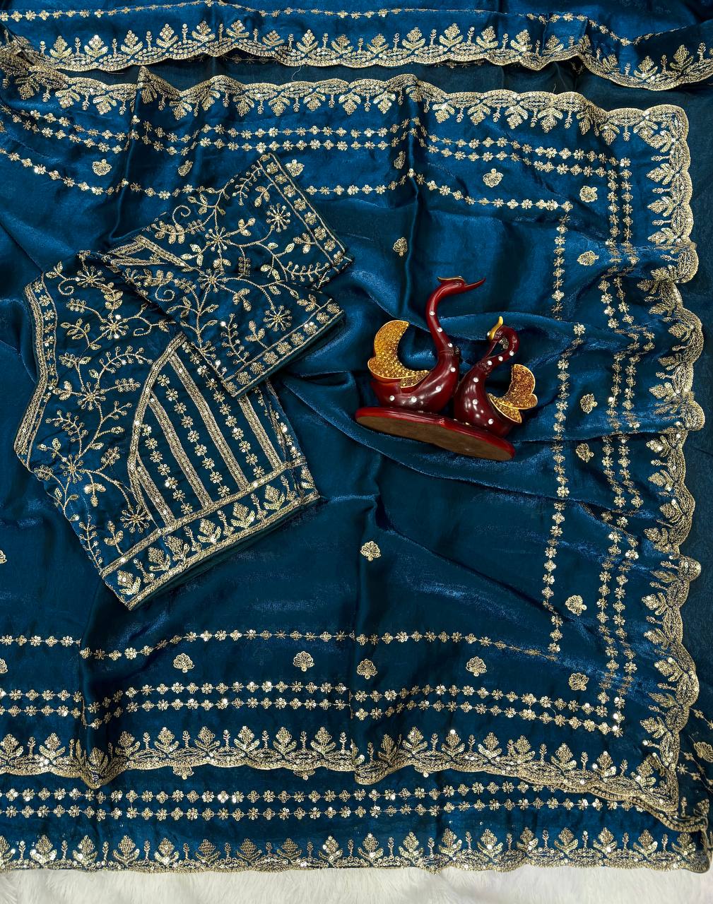 Premium designer Soft Space Silk Sequance and Zari Embroidery Work saree