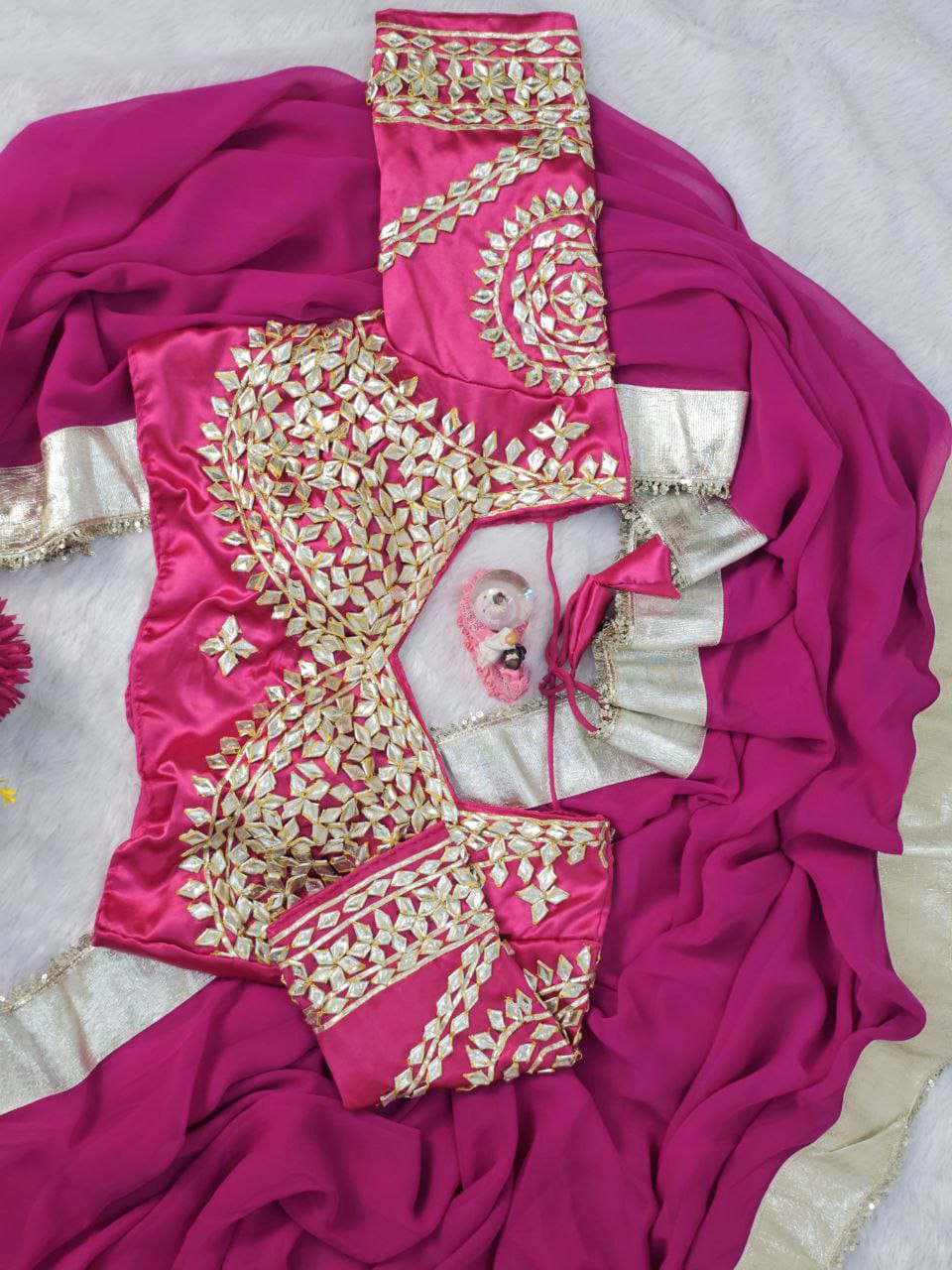 Original Hand Charkhi Gotta Patti Work Fully Stitched Trending 🔥 Aangi Blouse Saree