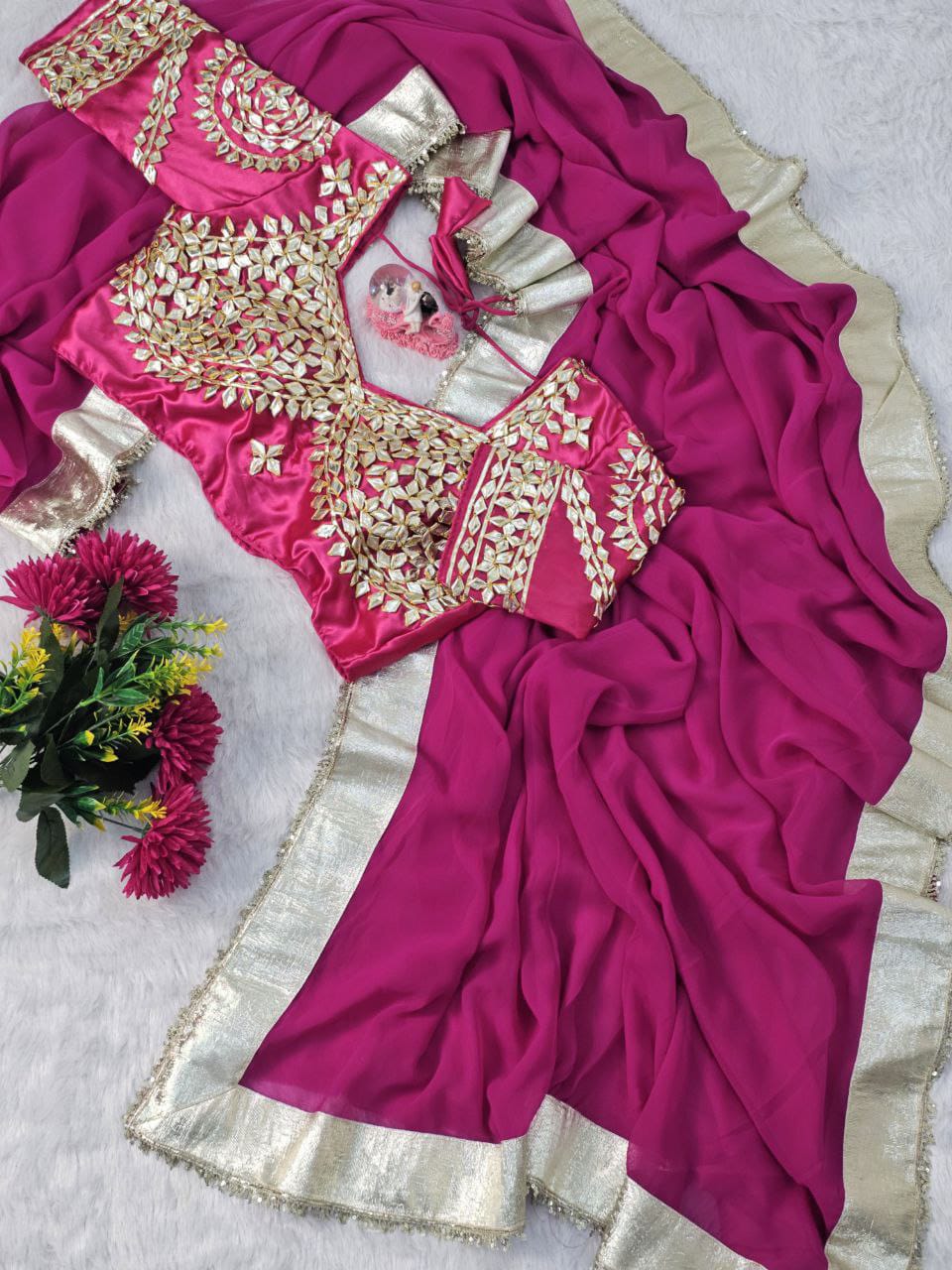 Original Hand Charkhi Gotta Patti Work Fully Stitched Trending 🔥 Aangi Blouse Saree