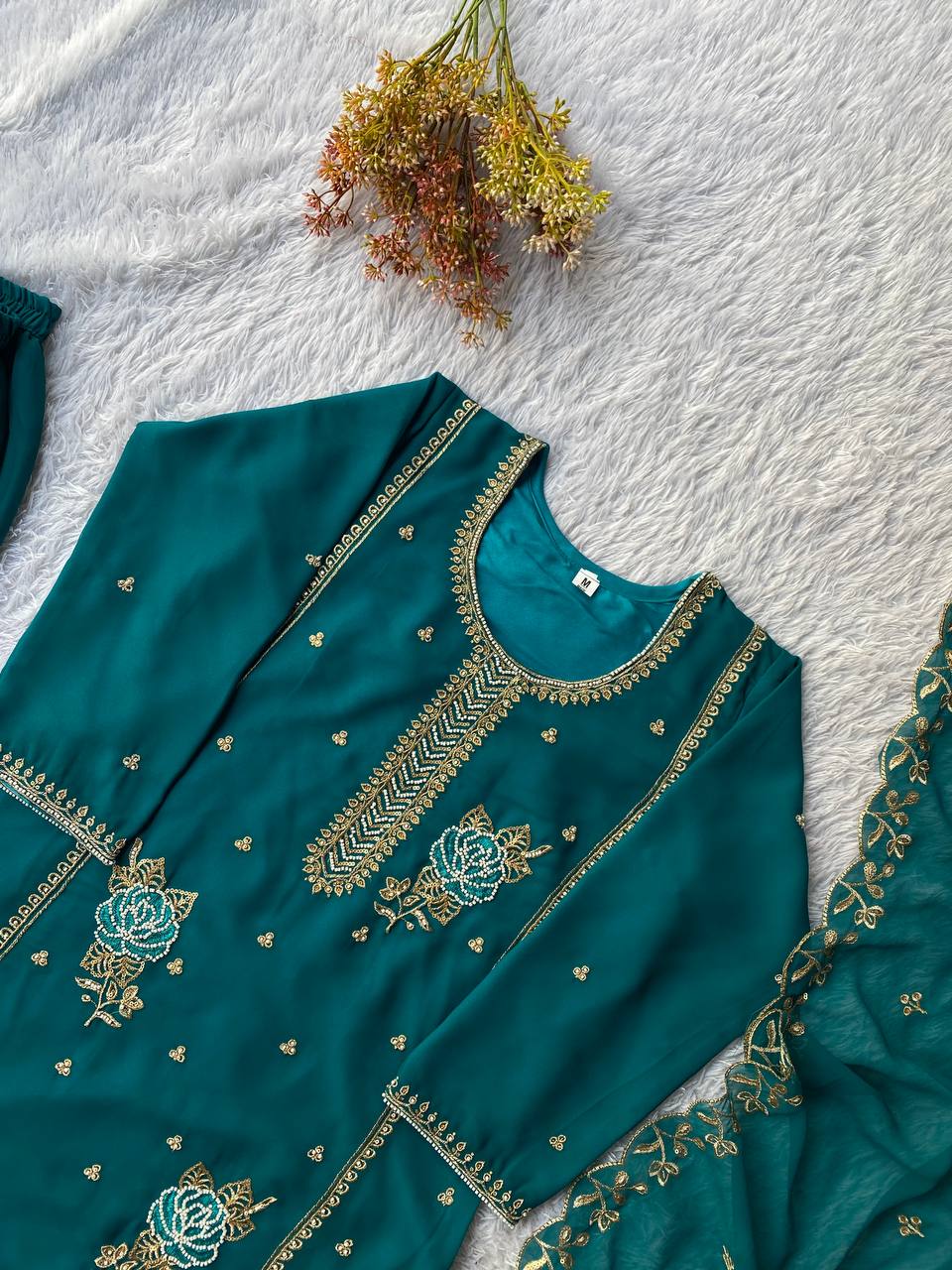 Eid Special Faux Georgette Sequence Embroidery & Beads Work Gharara Suit
