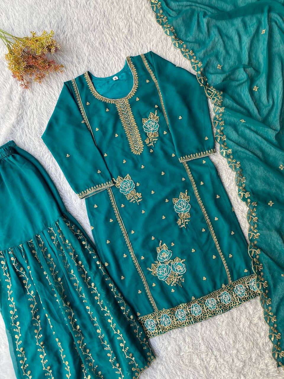 Eid Special Faux Georgette Sequence Embroidery & Beads Work Gharara Suit
