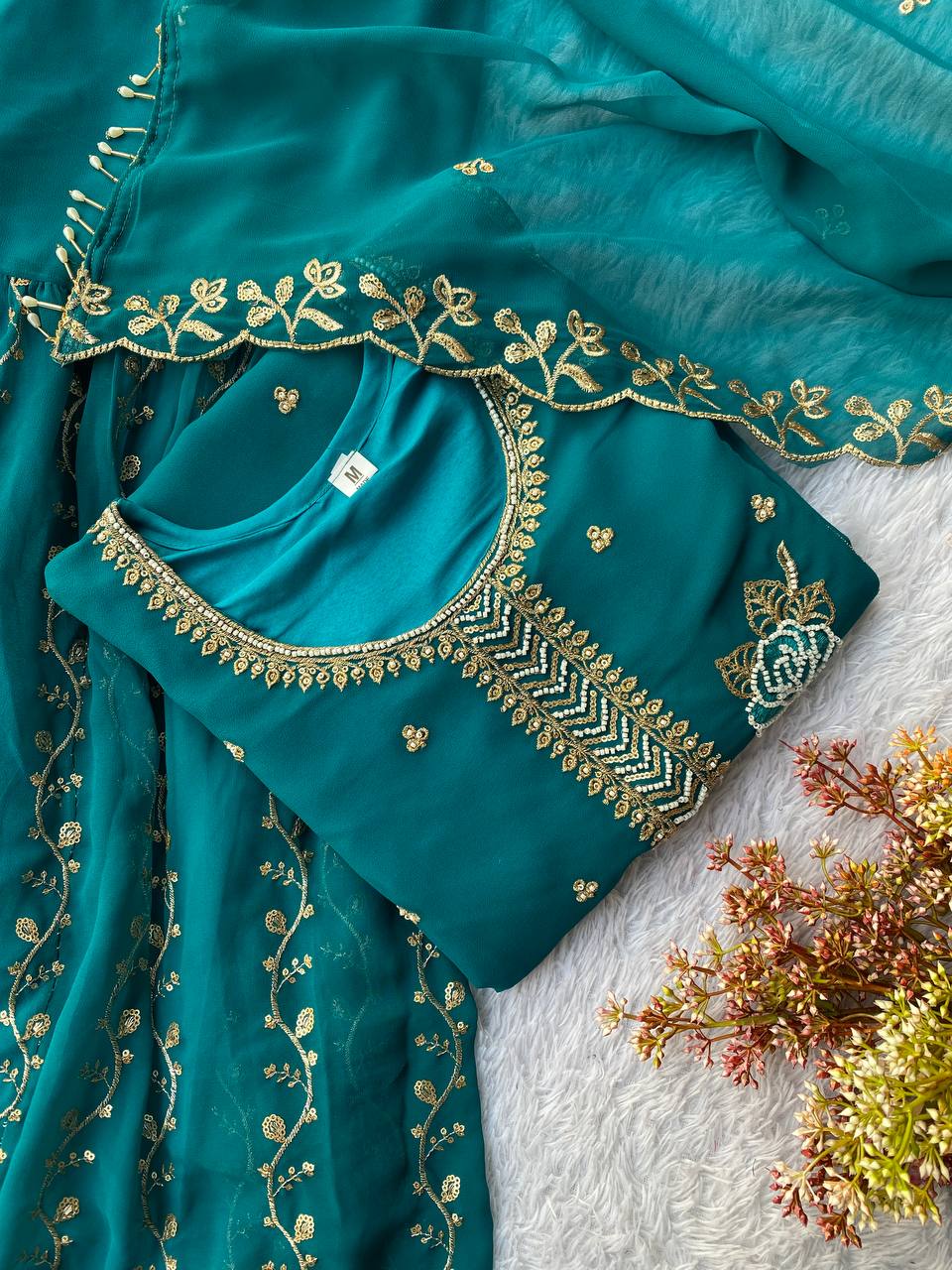 Eid Special Faux Georgette Sequence Embroidery & Beads Work Gharara Suit