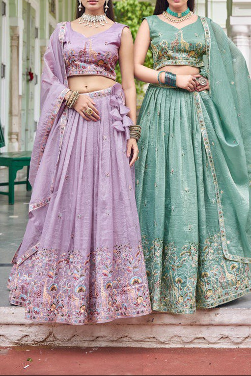 Wedding Wear Premium Gold Crush Beautiful Thread Embroidery with Sequin Highlights Lehenga