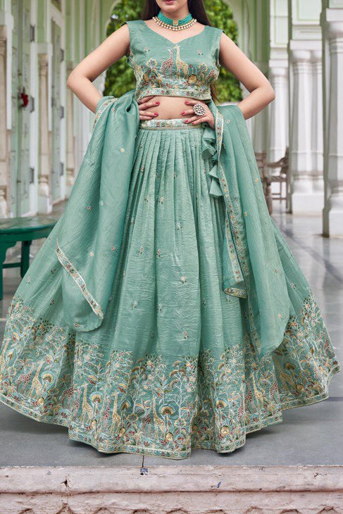 Wedding Wear Premium Gold Crush Beautiful Thread Embroidery with Sequin Highlights Lehenga