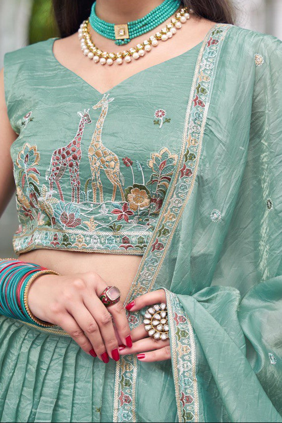 Wedding Wear Premium Gold Crush Beautiful Thread Embroidery with Sequin Highlights Lehenga