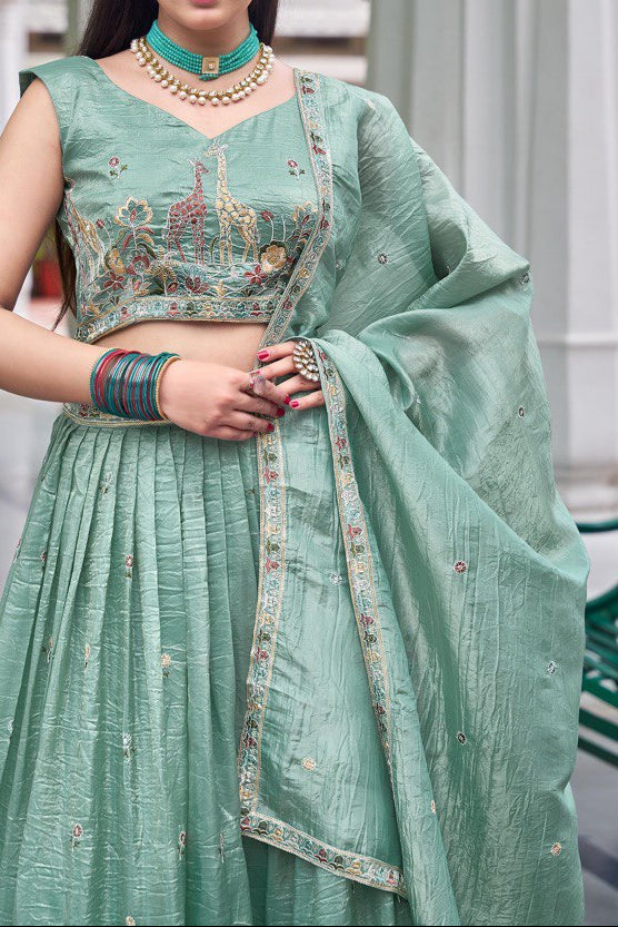 Wedding Wear Premium Gold Crush Beautiful Thread Embroidery with Sequin Highlights Lehenga