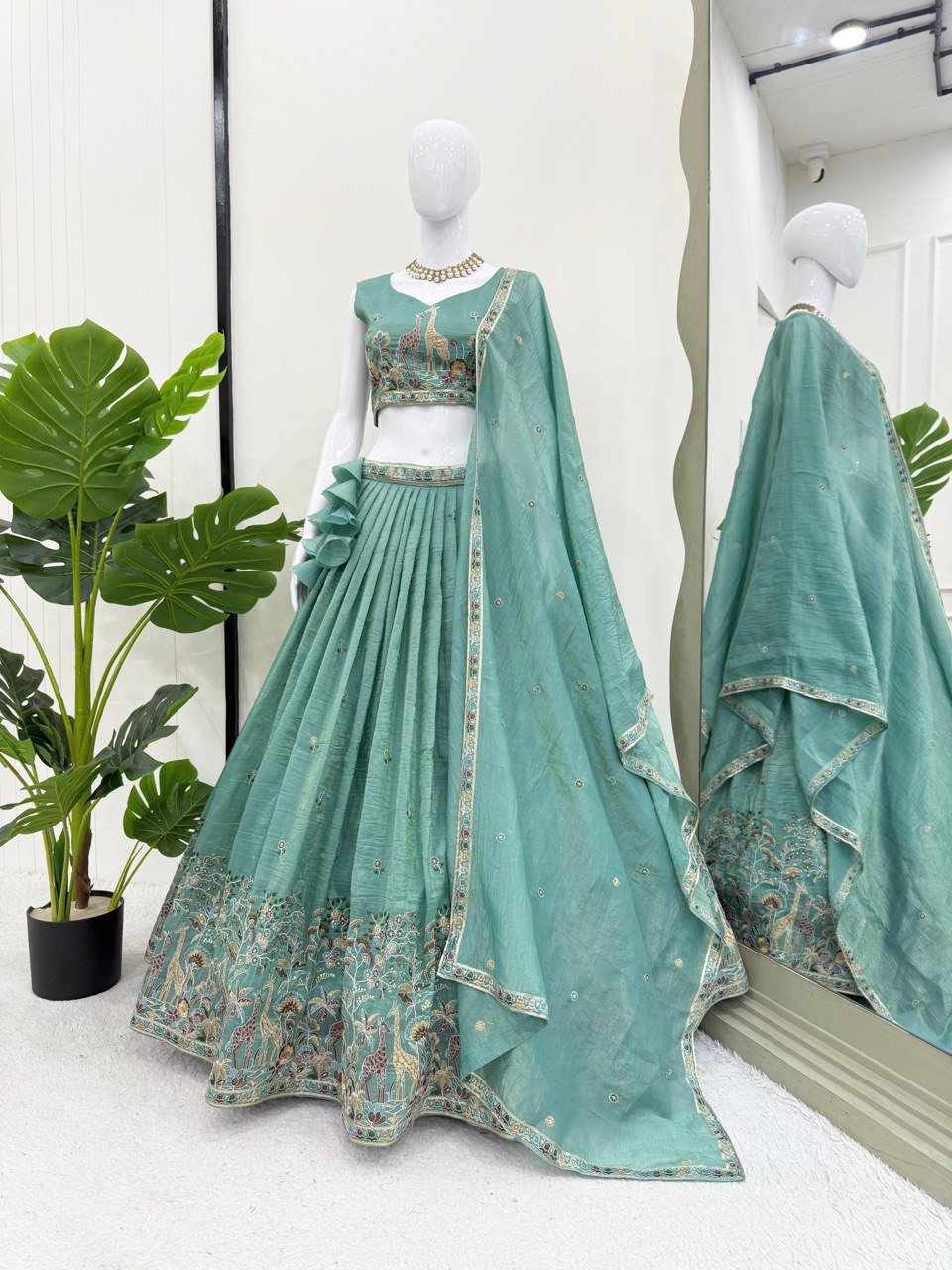 Wedding Wear Premium Gold Crush Beautiful Thread Embroidery with Sequin Highlights Lehenga