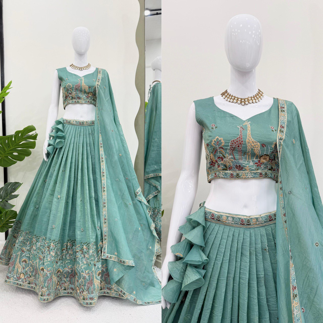 Wedding Wear Premium Gold Crush Beautiful Thread Embroidery with Sequin Highlights Lehenga