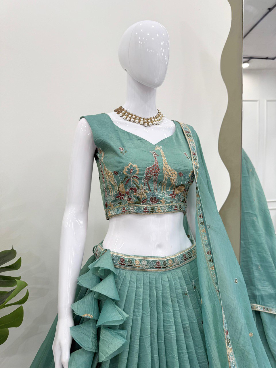 Wedding Wear Premium Gold Crush Beautiful Thread Embroidery with Sequin Highlights Lehenga