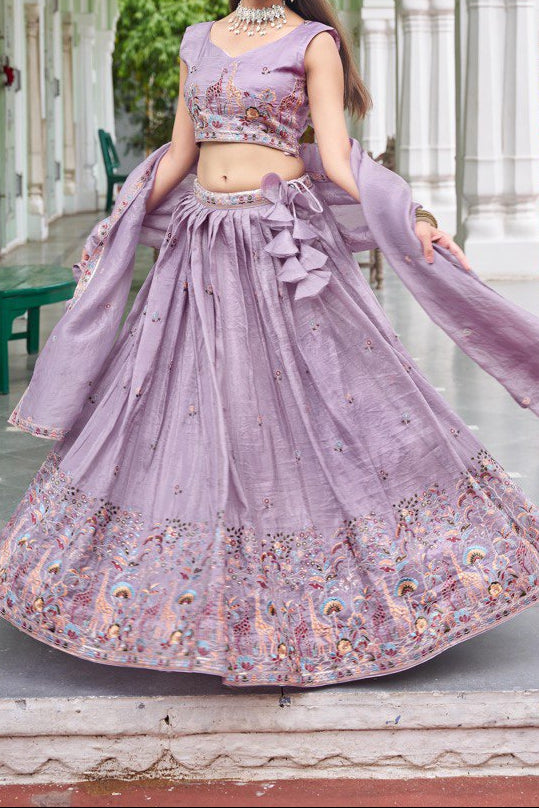 Wedding Wear Premium Gold Crush Beautiful Thread Embroidery with Sequin Highlights Lehenga