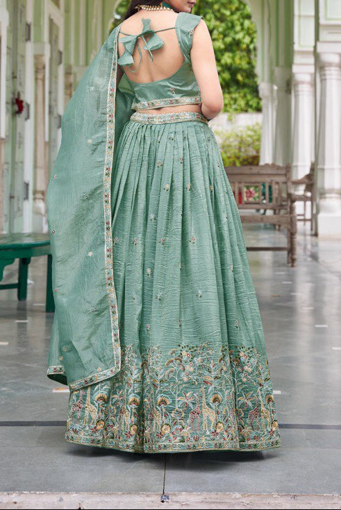 Wedding Wear Premium Gold Crush Beautiful Thread Embroidery with Sequin Highlights Lehenga