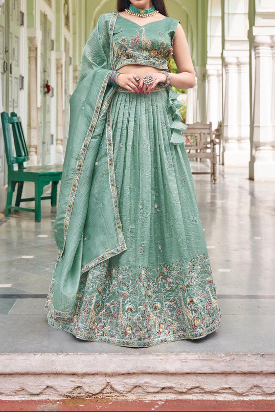 Wedding Wear Premium Gold Crush Beautiful Thread Embroidery with Sequin Highlights Lehenga