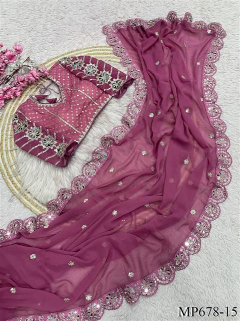 Wedding Special Original Mirror Work Saree With Stitched Blouse