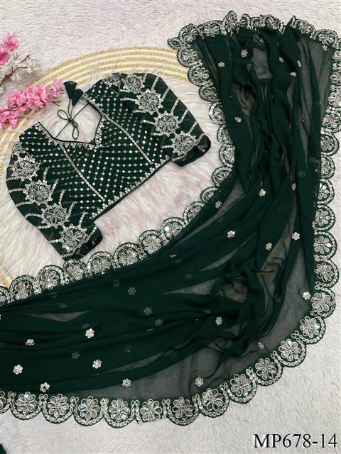 Wedding Special Original Mirror Work Saree With Stitched Blouse