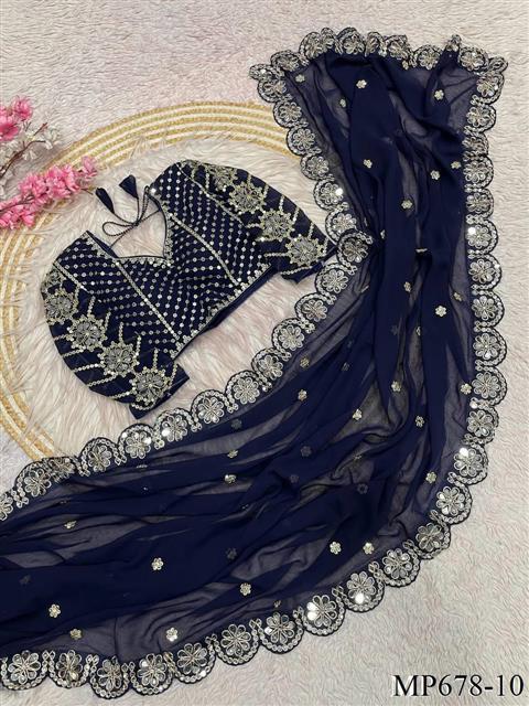 Wedding Special Original Mirror Work Saree With Stitched Blouse