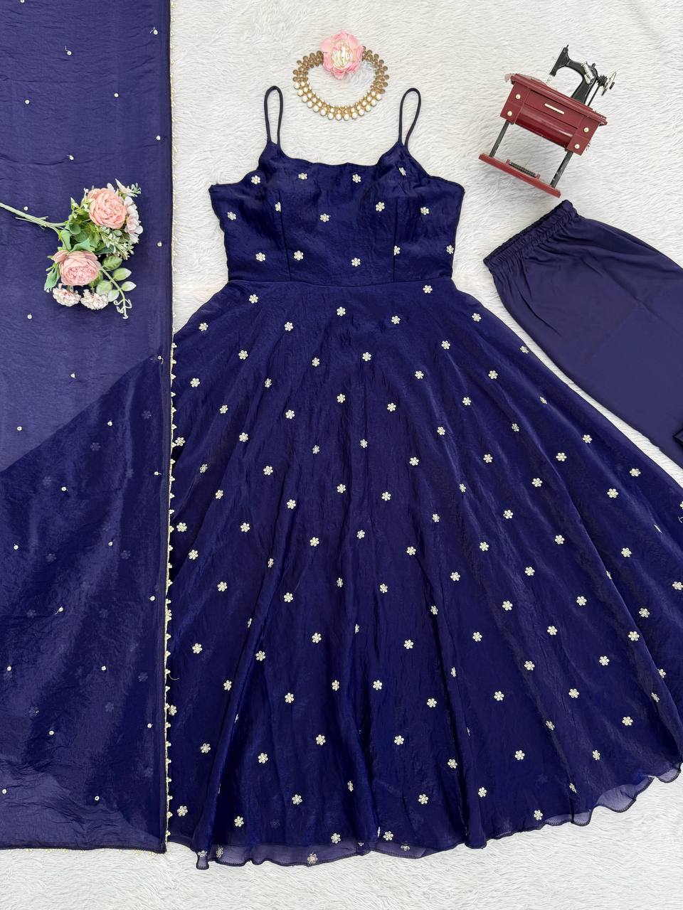 Step into effortless charm with our exclusive 3-piece royal anarkali set
