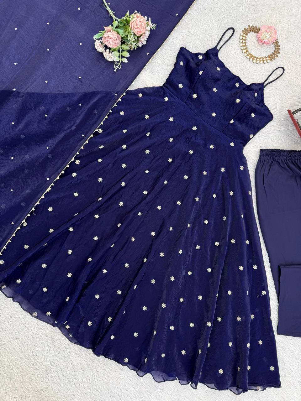Step into effortless charm with our exclusive 3-piece royal anarkali set