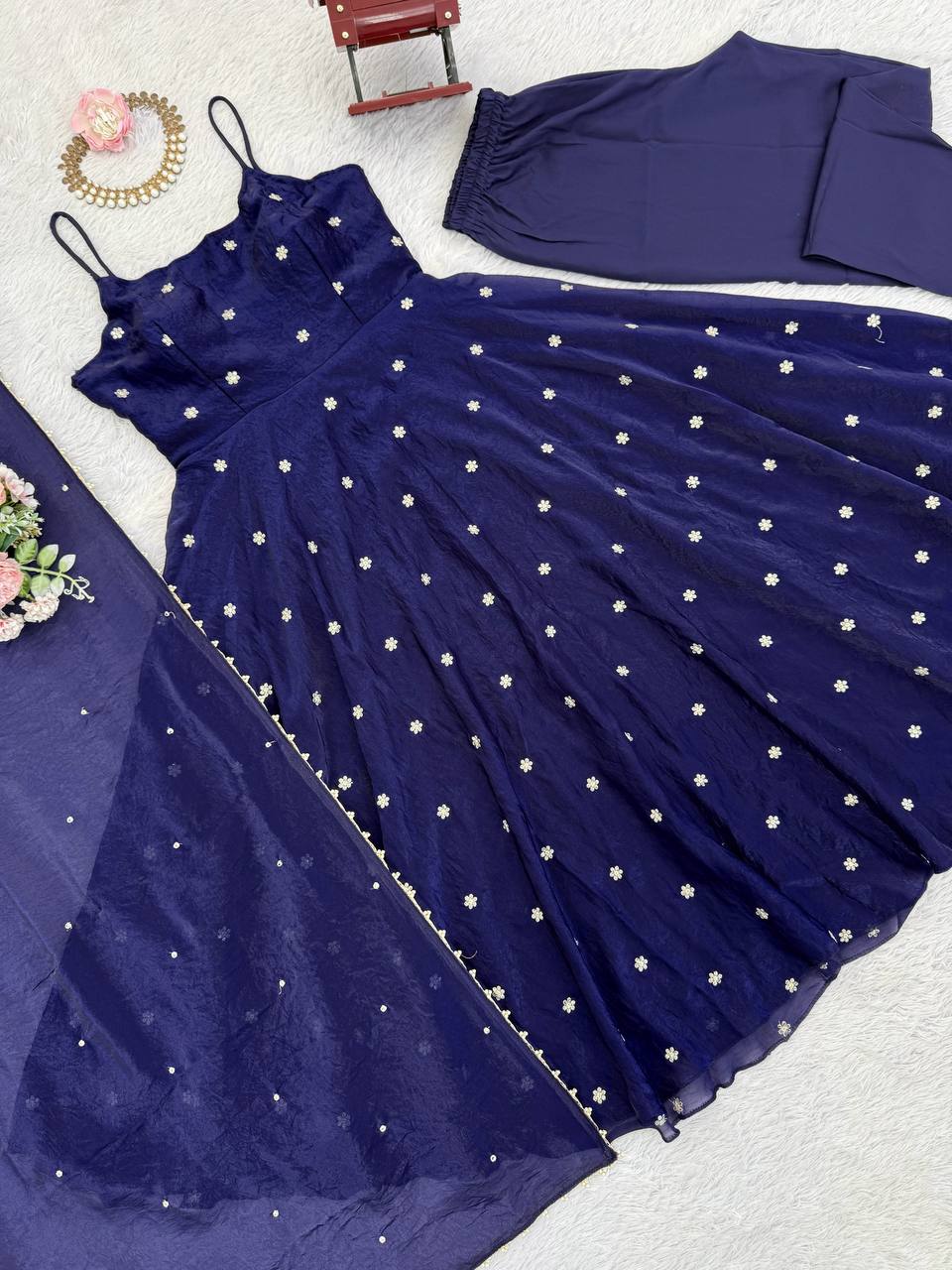 Step into effortless charm with our exclusive 3-piece royal anarkali set