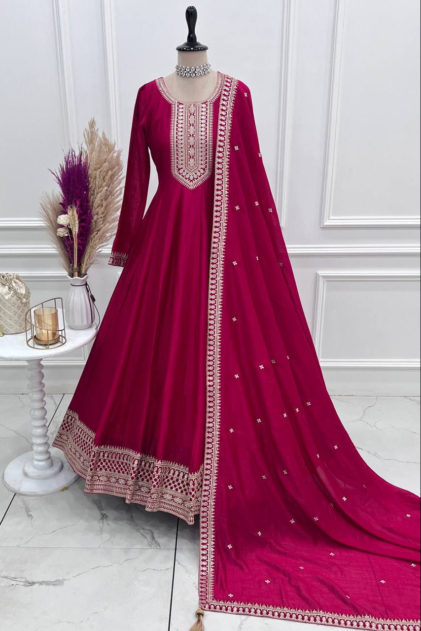 Premium Quality Vichitra Silk Anarkali Suit Set With Dupatta