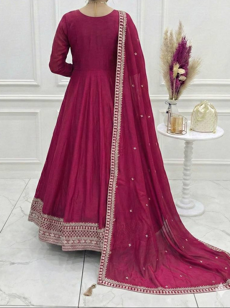 Premium Quality Vichitra Silk Anarkali Suit Set With Dupatta