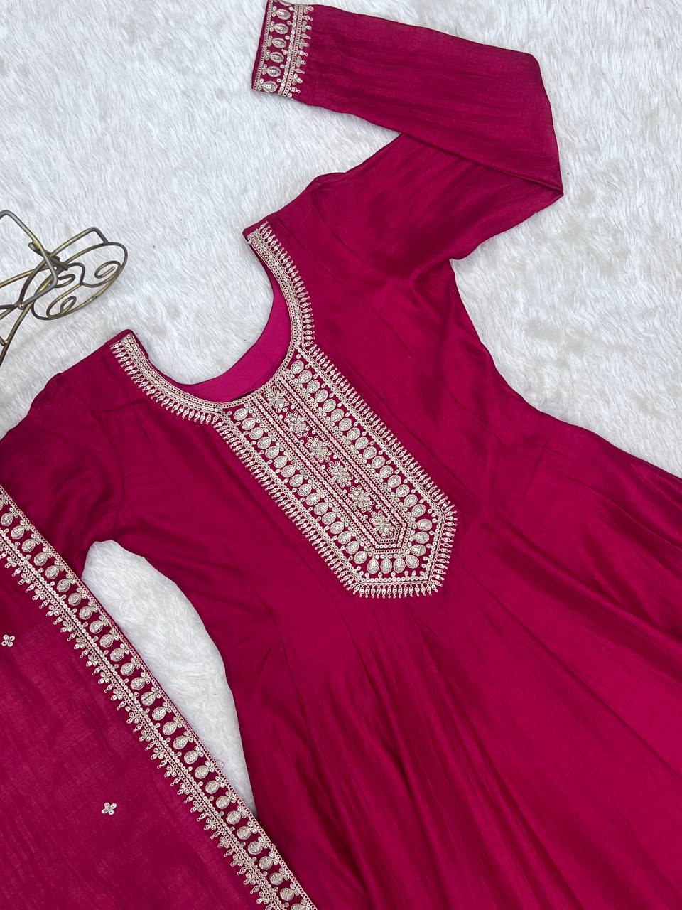 Premium Quality Vichitra Silk Anarkali Suit Set With Dupatta