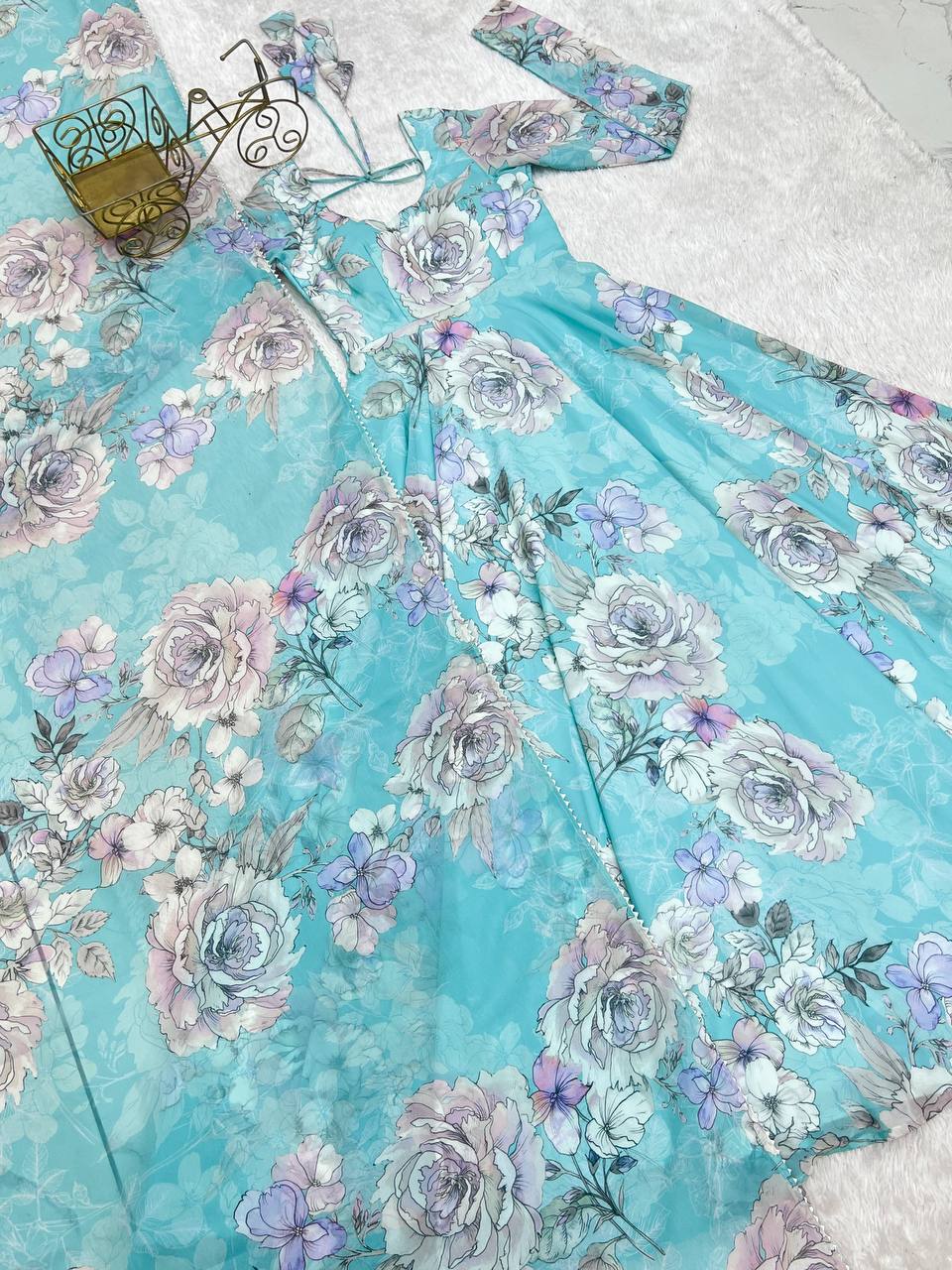 Floral Print Anarkali Gown With Dupatta