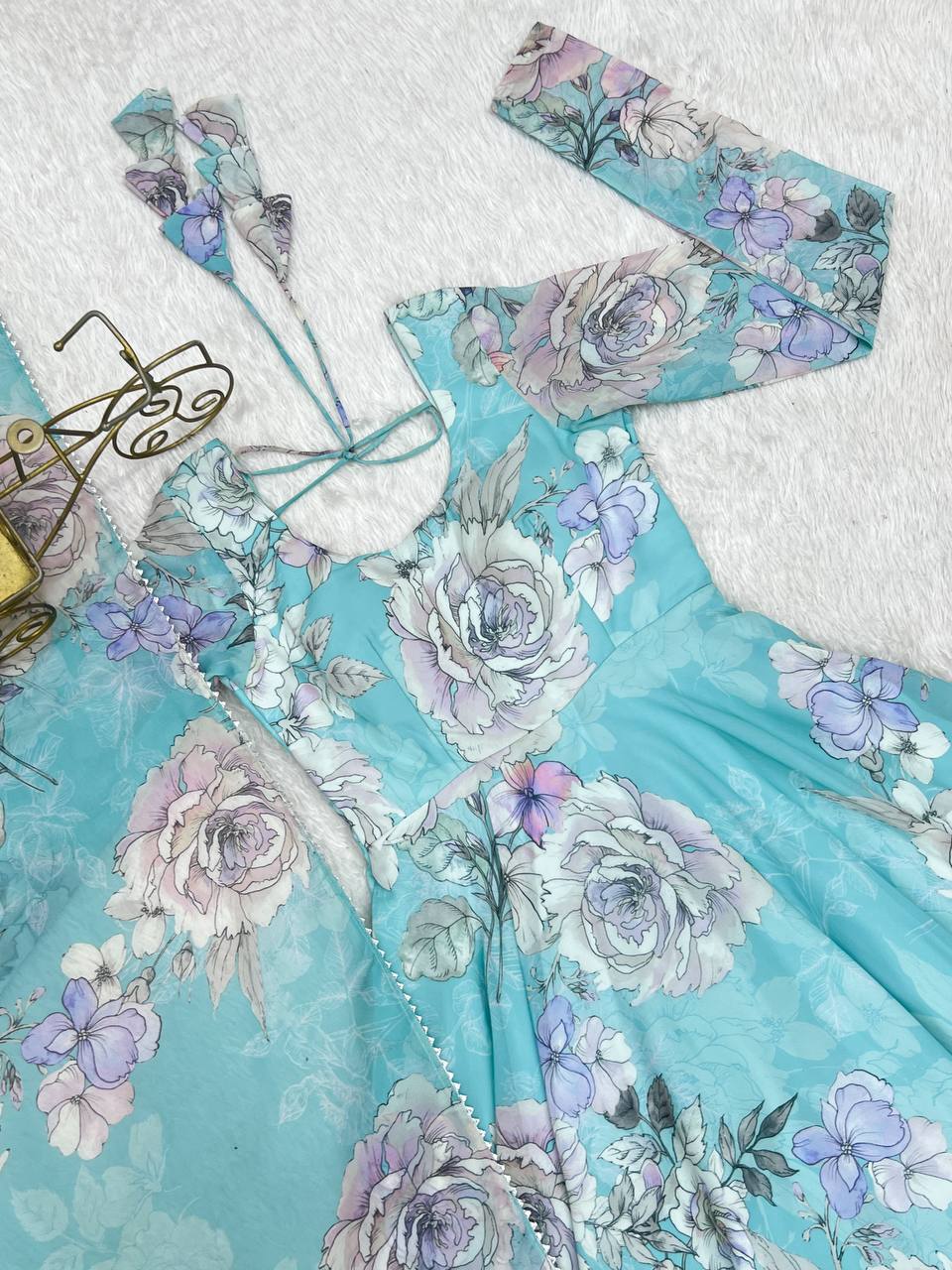 Floral Print Anarkali Gown With Dupatta