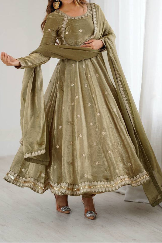 Designer Party Wear Fendy Silk Anarkali Suit Set