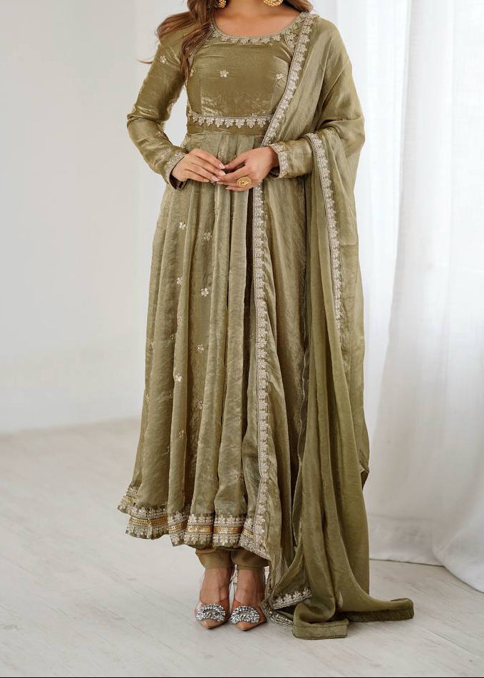Designer Party Wear Fendy Silk Anarkali Suit Set