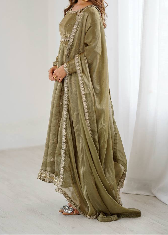 Designer Party Wear Fendy Silk Anarkali Suit Set