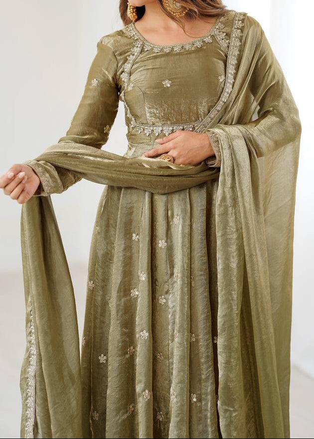Designer Party Wear Fendy Silk Anarkali Suit Set
