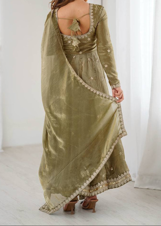 Designer Party Wear Fendy Silk Anarkali Suit Set