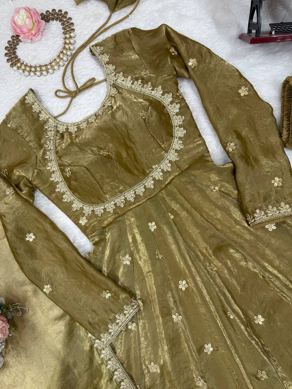 Designer Party Wear Fendy Silk Anarkali Suit Set