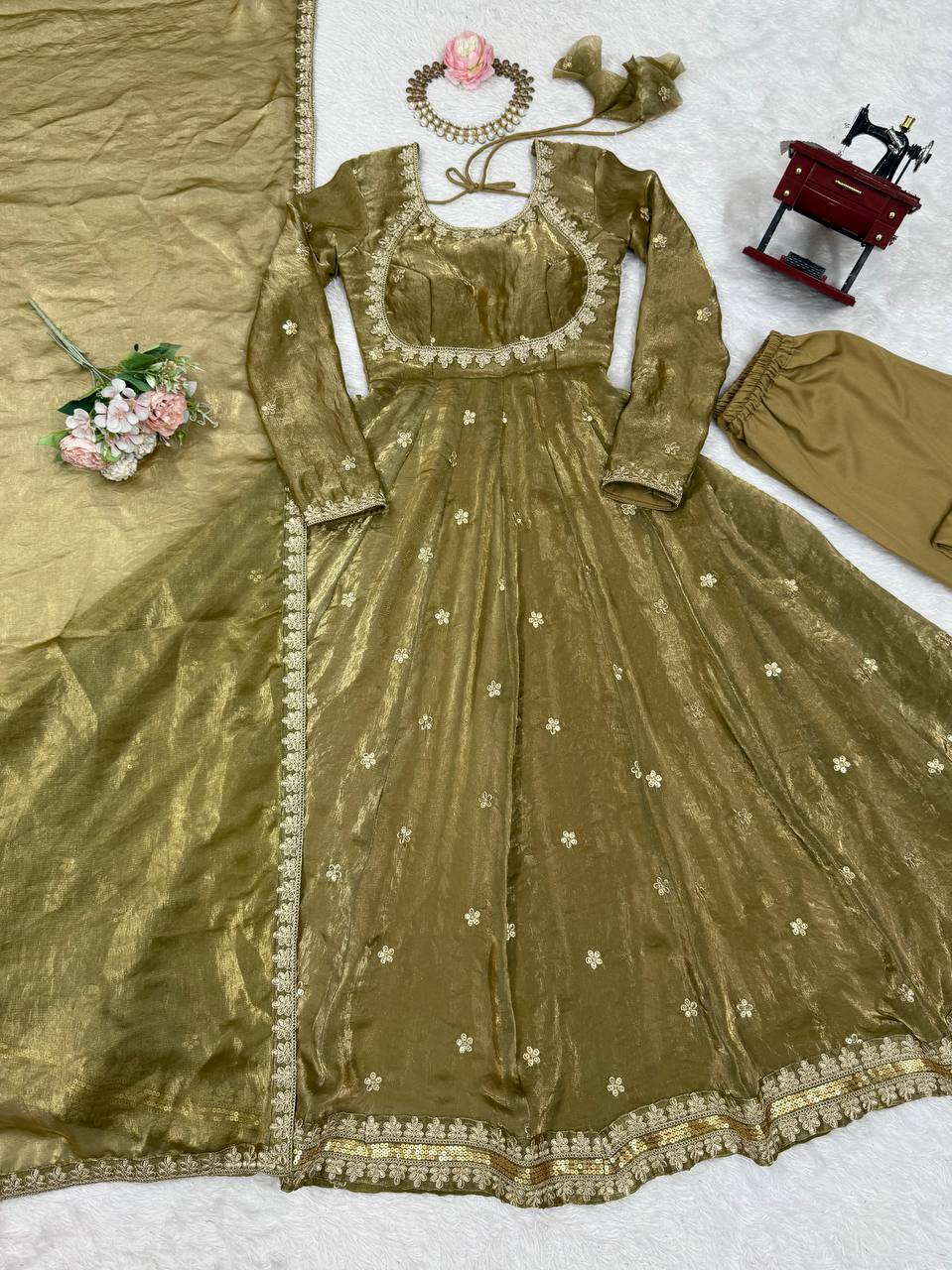 Designer Party Wear Fendy Silk Anarkali Suit Set