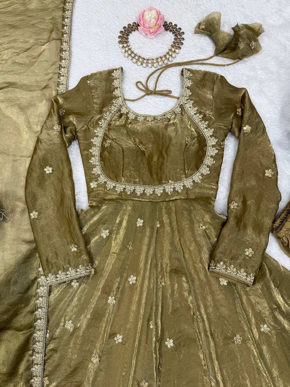 Designer Party Wear Fendy Silk Anarkali Suit Set