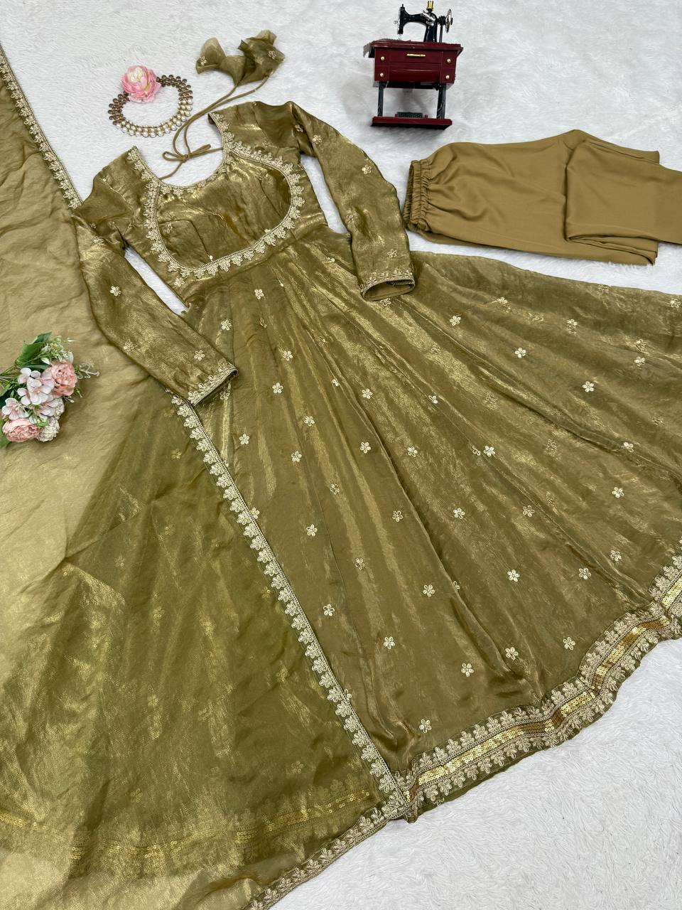 Designer Party Wear Fendy Silk Anarkali Suit Set