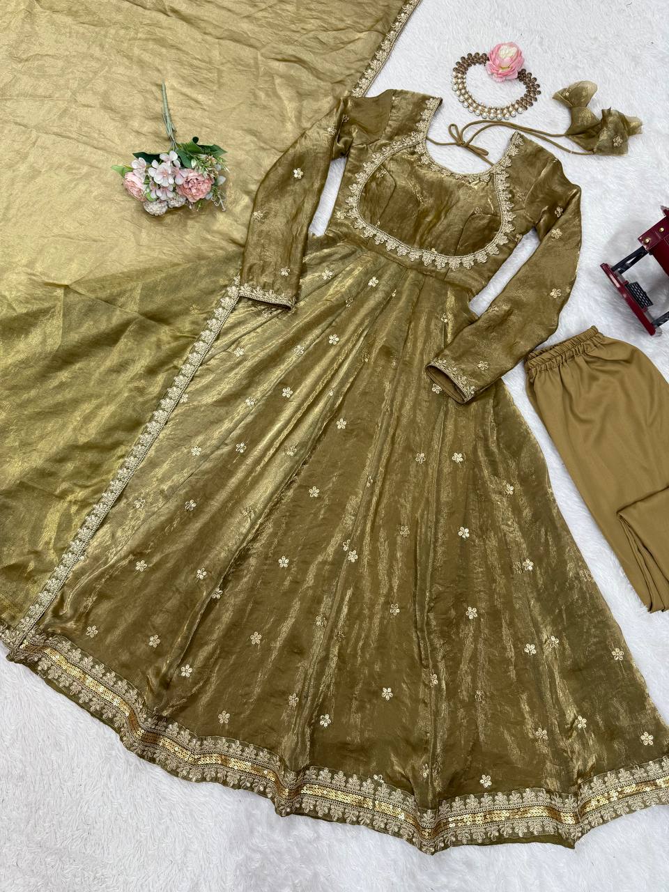 Designer Party Wear Fendy Silk Anarkali Suit Set