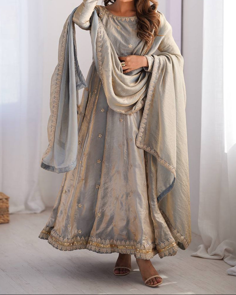 Designer Party Wear Fendy Silk Anarkali Suit Set